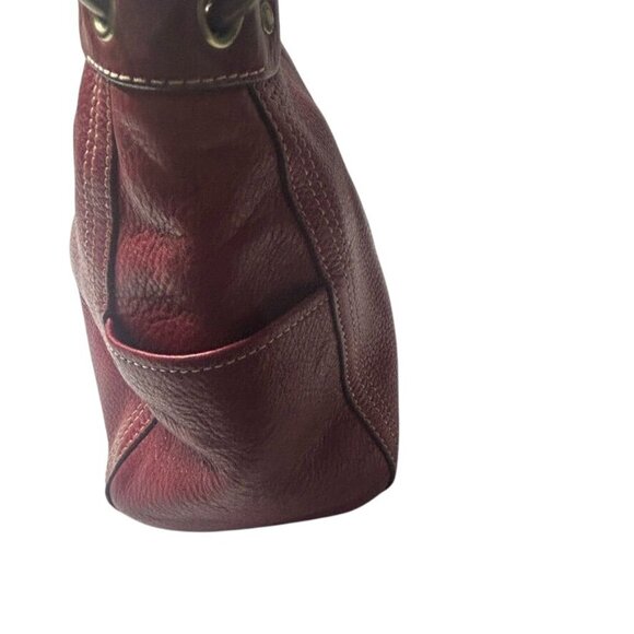 Vintage Fossil Red Pebbled Leather Shoulder Bag Side Pockets Brass Hardware - Picture 9 of 9